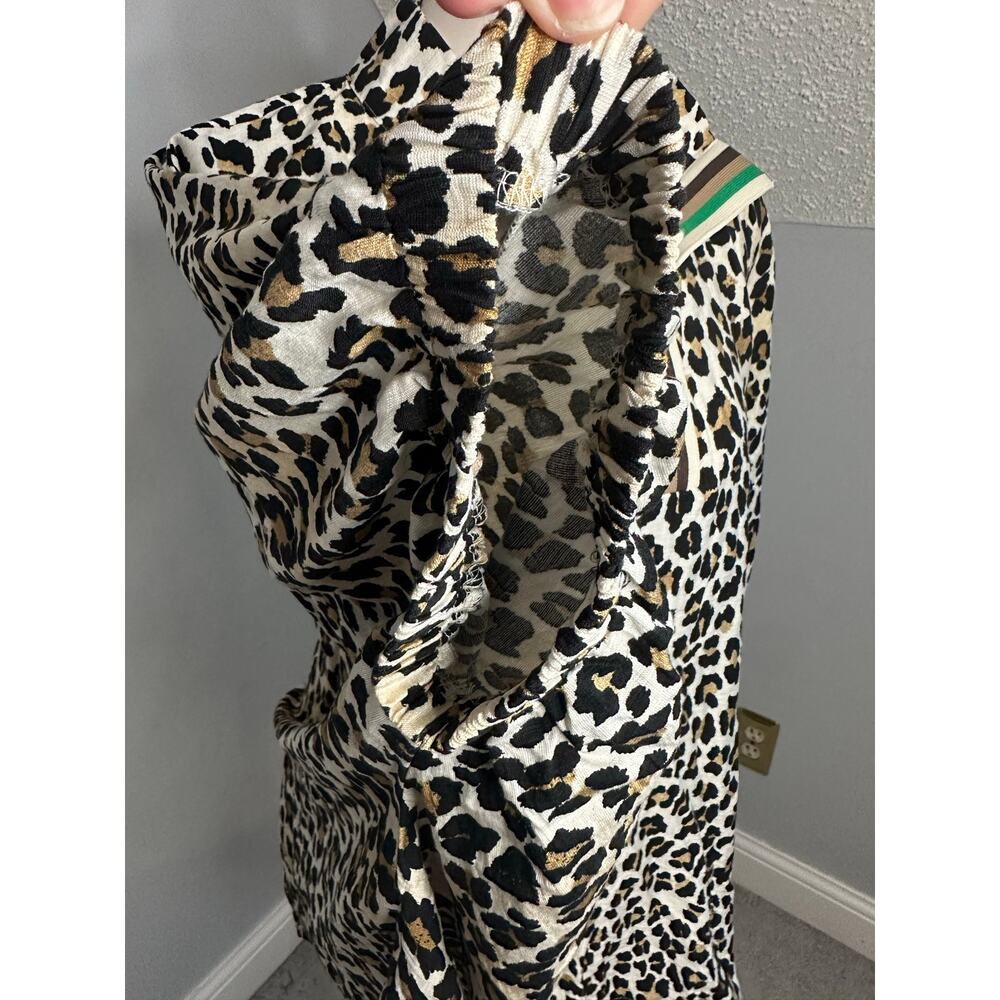 EUC Entro Camel Leopard Print High Neck Green Stripe Dolman Sleeve Top w/Jewelry - Picture 5 of 9